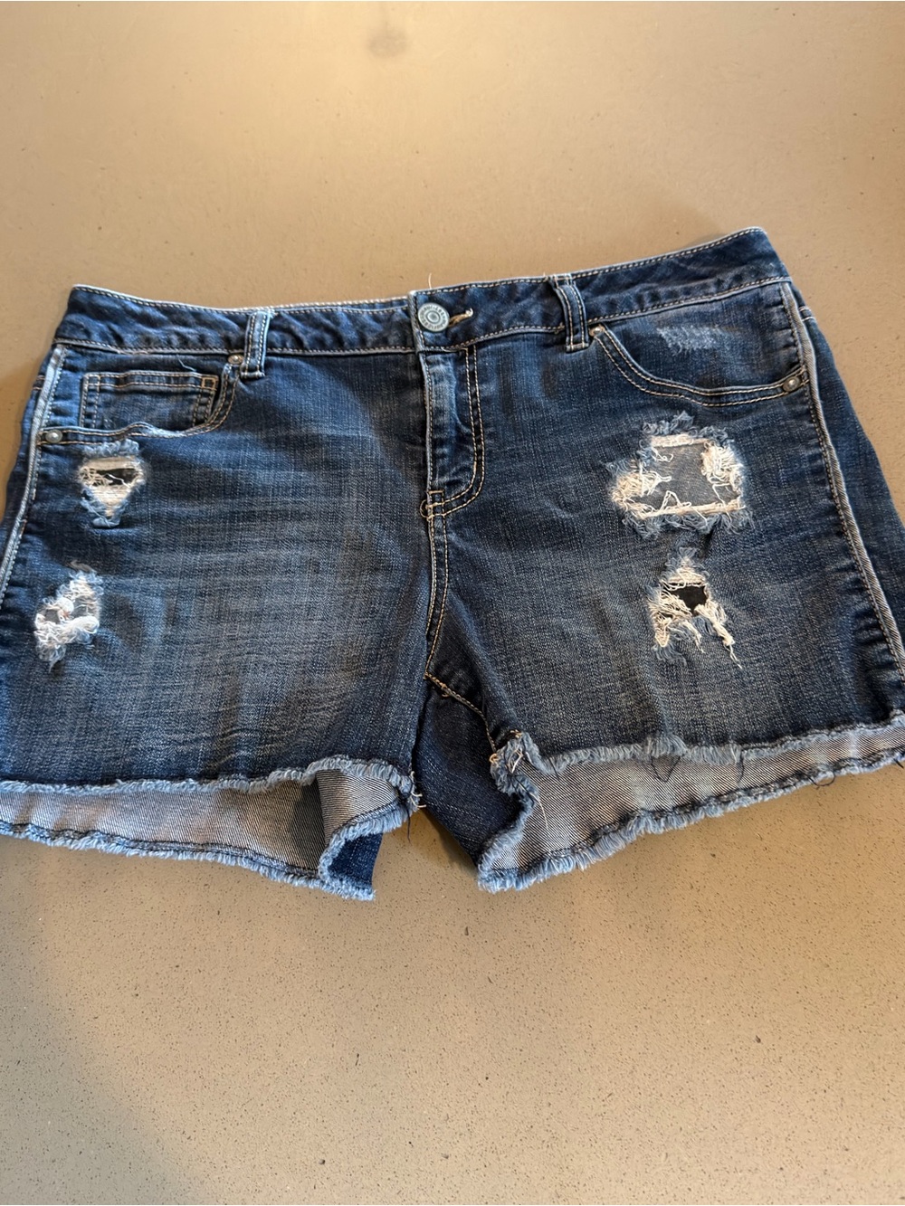 Maurices Dark Blue Distressed Denim Cutoff Shorts